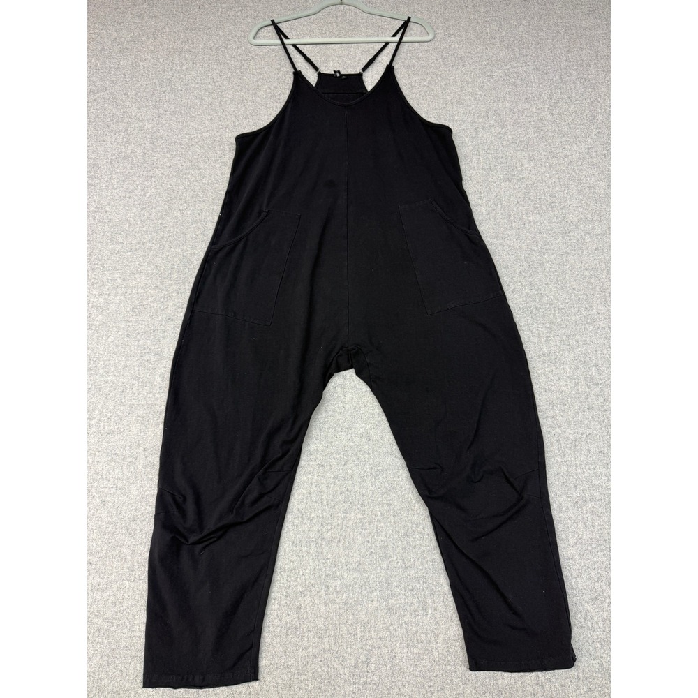 Automet Jumpsuit Large Black Harem Dropped Crotch Adjustable Straps Pockets